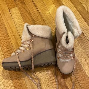 Jcrew Nordic wedge boot. Gently used. Pale pink with Rose gold laces.